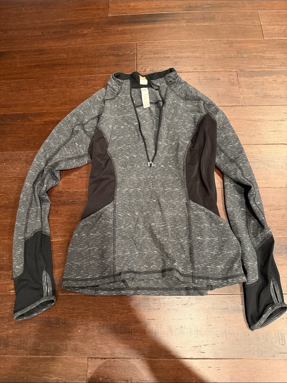 Lucy Heathered Gray Quarter-Zip Pullover with Black Mesh Panels